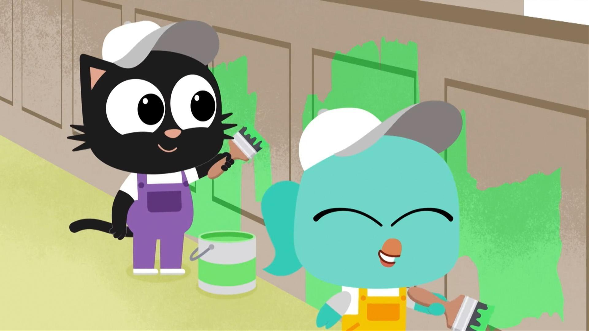 Milo and pals set to work painting Dame Delores’ ballroom.